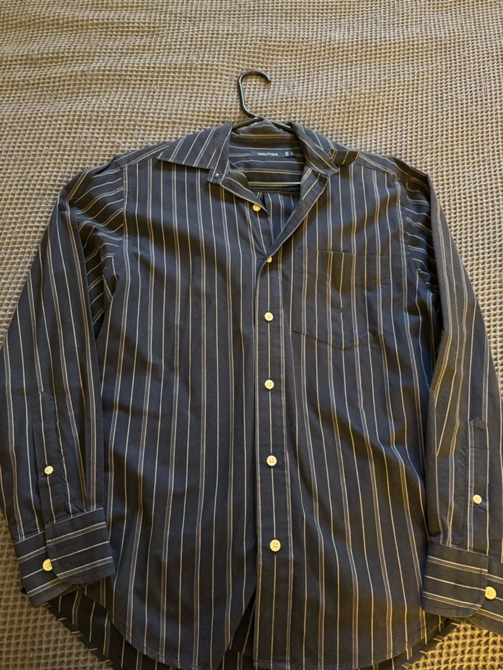 Nautica Men’s Dark Navy Multi-Stripe Dress Shirt